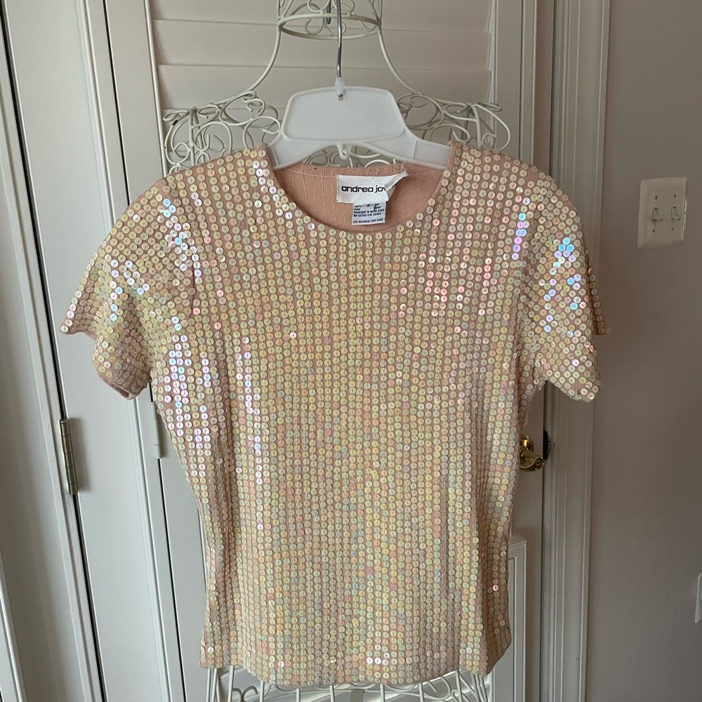 Andrea Jovine Sequin Top and Matching zippered jacket  - Cream with pinkish tone